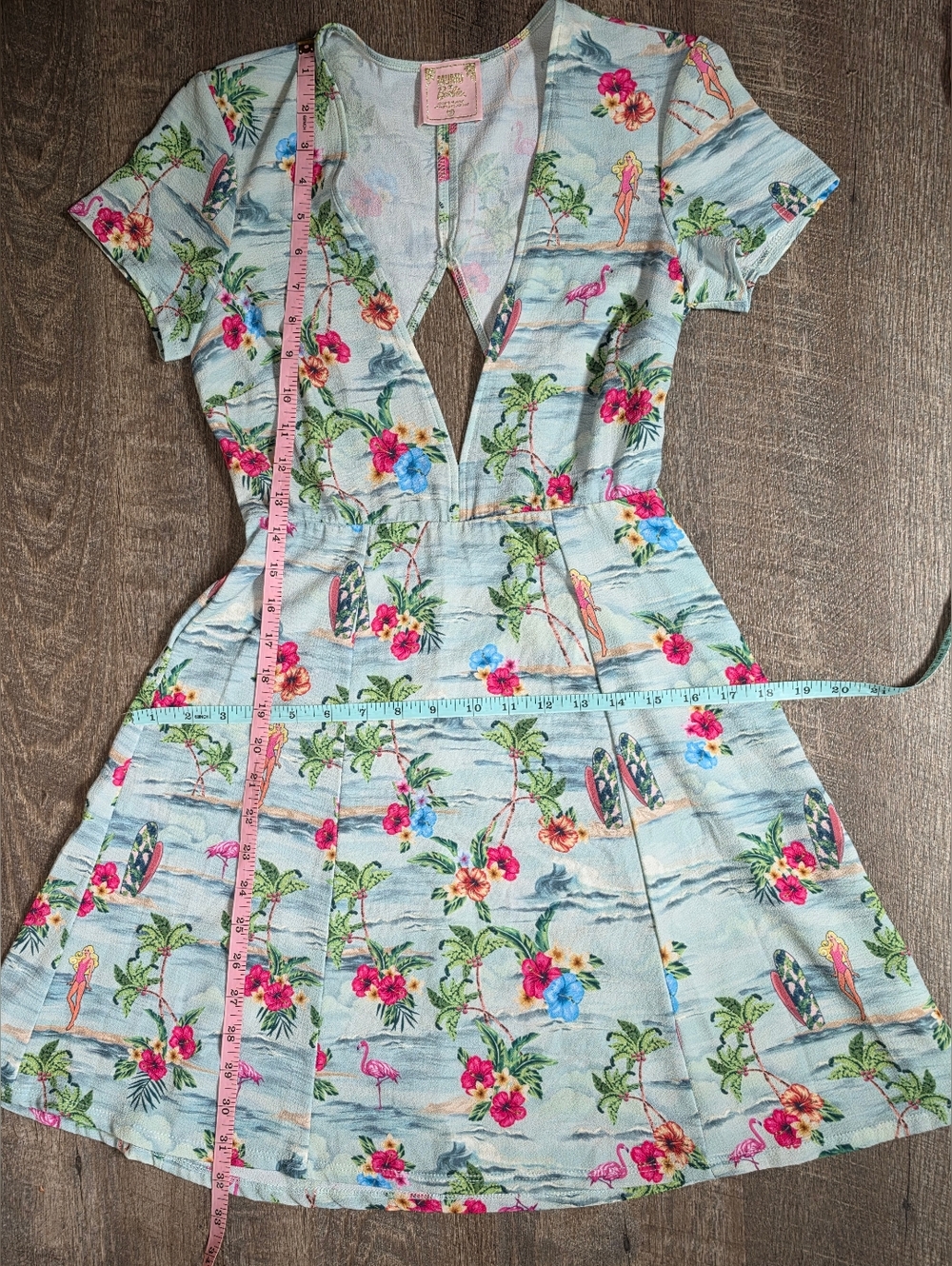 Show Me Your MuMu X Barbie Ibza Fit & Flare Mini Dress Womens S Light Blue Tropi - Picture 11 of 12